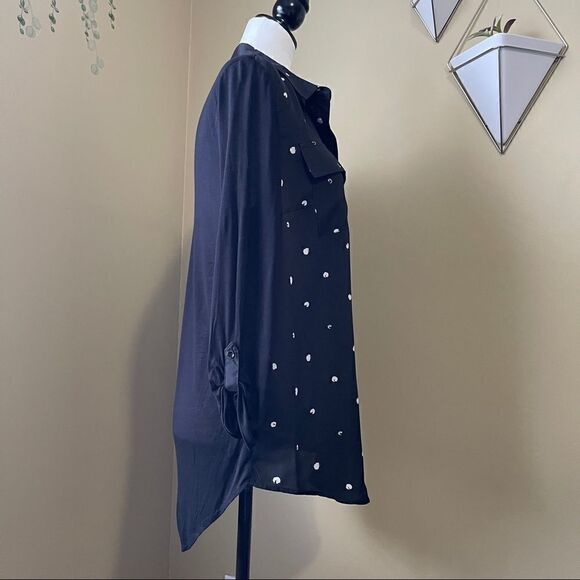 Kenzie Mixed Media Dot Print Collared Blouse - Picture 3 of 7